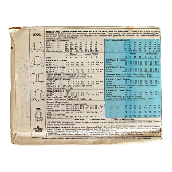 McCalls 5723 Sewing Pattern Size 12 Misses and Petite UNCUT wide leg pants here - Picture 5 of 7